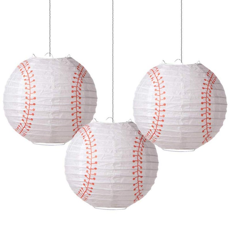 Easy Joy 8'' Baseball Paper Lanterns Sports Team Party Baseball Hanging Lantern Softball Party Decorations 3 Pieces - Image 1